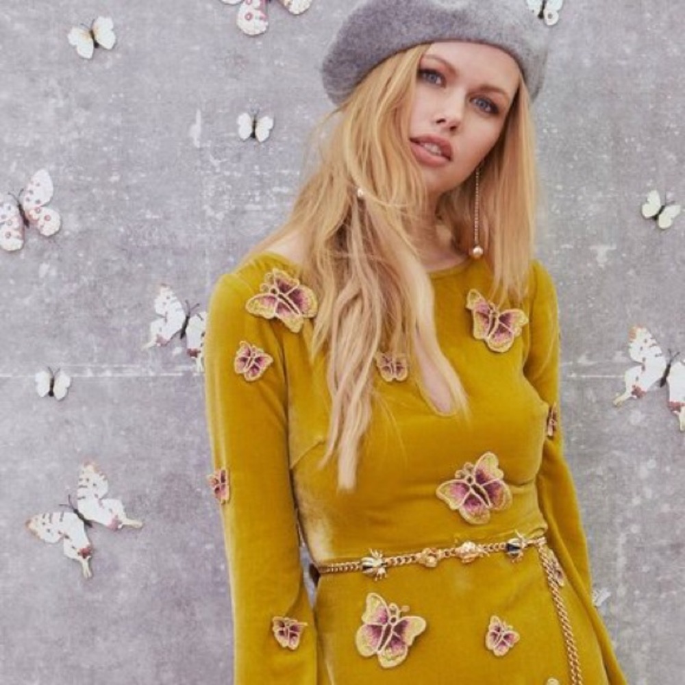 For Love And Lemons Papillon Yellow Mini Dress